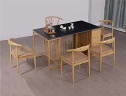 Show details for Fine Black Teatable with Wooden Underframe and Five Chairs Picture of Fine Black Teatable with Wooden Underframe and Five Chairs